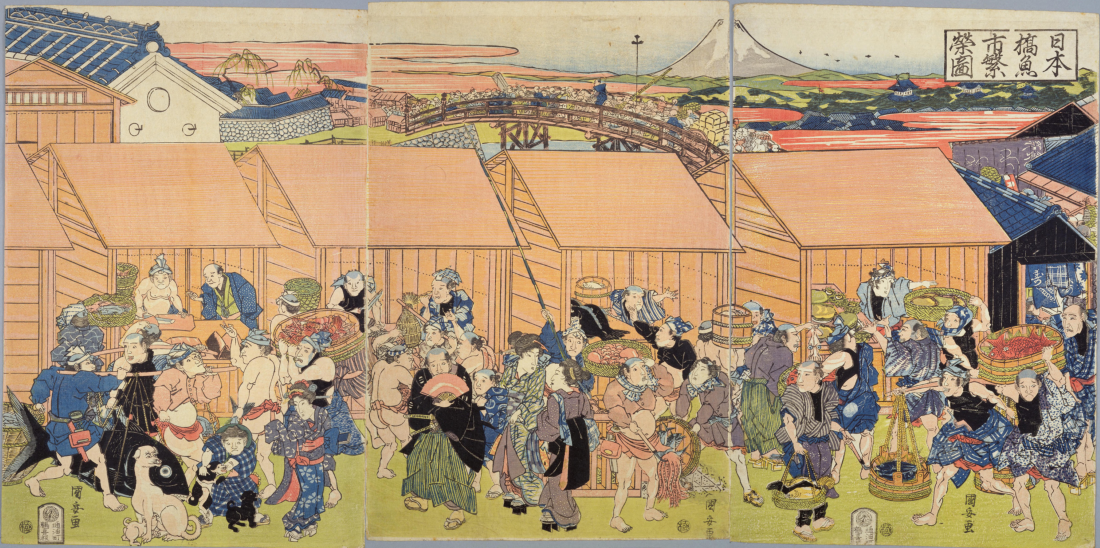 px Nihonbashi Fish Market Prosperity Ukiyoe Utagawa Kuniyasu