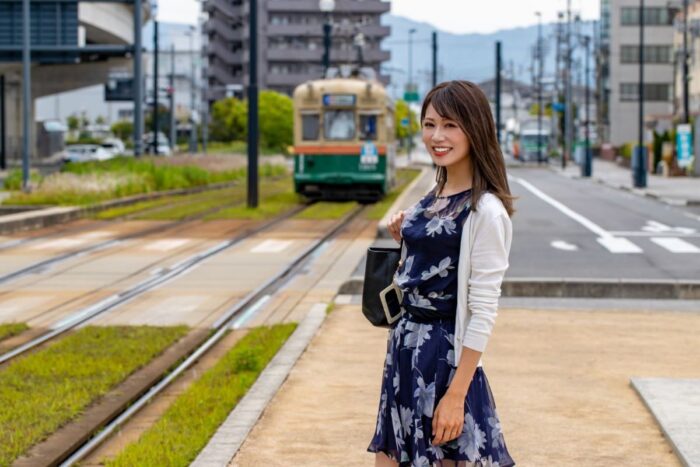 Catching the tram in Hiroshima